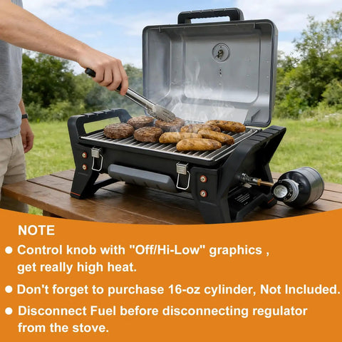 Replacement Grill Regulator Valve For 29102349 Fits Grill2Go X200 Portable Tru Infrared 1 Burner Gas Grill in use on picnic table