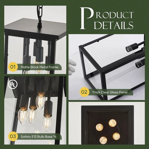8 Inch Modern Black Exterior Lantern Pendant Light with 3 Lights, acrylic bubble glass shade, industrial hanging cage details.