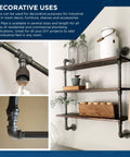 Mounted shelving unit using Beefy One Half Inch Black Steel Pipe Nipple Set, 10 Pack, 1 Inch Length for DIY furniture and shelving