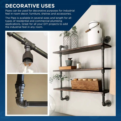 Mounted shelving unit using Beefy One Half Inch Black Steel Pipe Nipple Set, 10 Pack, 1 Inch Length for DIY furniture and shelving