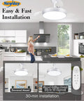 Retractable 42 Inch Smart Ceiling Fan With Lights App Remote Control in a modern kitchen, easy installation display