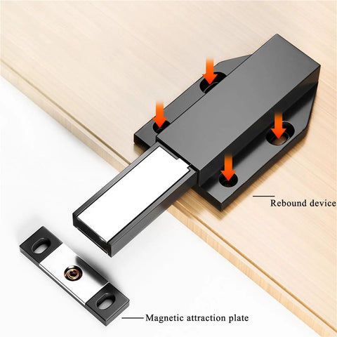 Heavy Duty Magnetic Push To Open Cabinet Latch For Doors And Drawers, Easy Press To Release Touch Latch Hardware in black steel