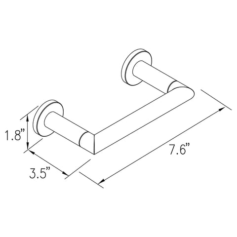Technical drawing of Kubic Double Post Tissue Paper Holder With Pivoting Arm In Satin Nickel Solid Brass Build Easy Roll Changes No Fuss Design