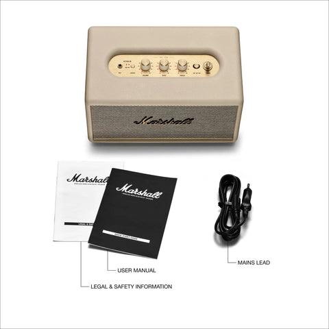 Acton III Bluetooth Home Speaker With Room-Filling Sound And Bass Treble Controls, Plug-In Powered, cream finish, accessories