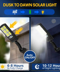 Outdoor Solar Motion Sensor Flood Lights 6000 Lumens 120 LED 3 Modes Waterproof Wall Lamp auto on/off feature illustration