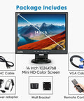 No Image Stretch 15 Inch 4x3 CCTV Monitor with accessories including BNC, VGA cables, power adapter, wall bracket, remote control.