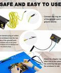 Extra Large Pro Grade Soldering Mat With Wrist Strap 23.6 By 13.8 Inches Heat Resistant 932 F Silicone Workbench Pad for Electronics Phones Laptops Repair Blue Includes ESD Wrist Strap Kit shown with connection instructions.