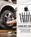 Heavy Duty 7 Piece Pneumatic Air Rivet Hammer Kit With 6 Durable Steel Chisels And Nuts For Smooth Metal Shaping Jobs Perfect For Solid Half Hollow And Hollow Riveting Tasks In Any Workshop Setting. on car wheel