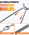 High tensile strength display of Straight Up Heavy Duty 1/8 Inch Stainless Steel Cable Kit Includes 100 Feet Wire Rope.