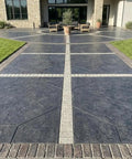 Driveway with Stack Bond Brick Border Concrete Stamp Set of 3 Durable Polyurethane Stamps for Patios, 31 by 9 inches.