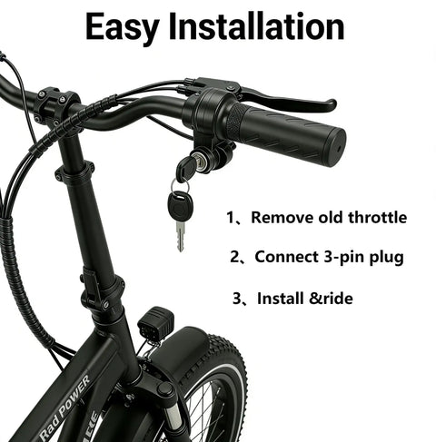 3 Pin Ebike Throttle With Key Full Twist Grip Waterproof 12V 72V Hall Sensor For Electric Bike Scooter Trike Plug And Play Ready To Ride Compatible With Q20 Models