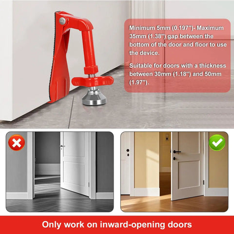 Travel Door Stopper Lock For Hotels And On The Go Anti Theft Door Blocker No Drill Security Door Stop For Bottom Of Door Inward Opening Doors Portable Zinc Alloy Barrier Red installed