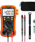 BT-39K Digital Multimeter With Case Pro Grade 4000 Count Volt Ohm Amp Tester displayed with accessories and case
