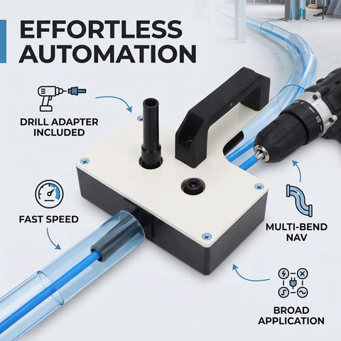 Asixxsix Electric Wire Puller for Narrow Conduit, showcasing drill adapter and fast speed functions for efficient wiring.