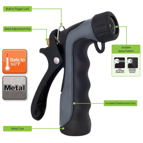 Hot Water Nozzle With Insulated Handle And Metal Core, Rubber Grip, Adjustable Spray From Gentle Mist To Powerful Jet