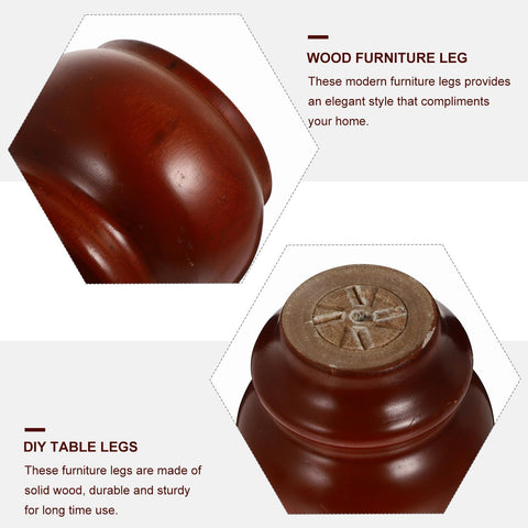 Close-up of 4 Piece Modern Wood Furniture Legs For Cabinets And Dressers, Easy Install Bun Feet, Sturdy Oak Brown Finish