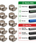 10 Pack Adjustable Stainless Hose Clamps Heavy Duty T-Bolt Worm Drive Kit For Radiator Fuel Line HVAC Plumbing 304 Grade Rust Resistant Corrosion Proof Metal Pipe Fittings Ultimate Gotta Have Tool, 10 stainless hose clamps for heater, coolant, water, and air lines