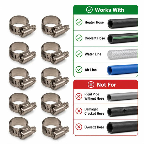 10 Pack Adjustable Stainless Hose Clamps Heavy Duty T-Bolt Worm Drive Kit For Radiator Fuel Line HVAC Plumbing 304 Grade Rust Resistant Corrosion Proof Metal Pipe Fittings Ultimate Gotta Have Tool, 10 stainless hose clamps for heater, coolant, water, and air lines