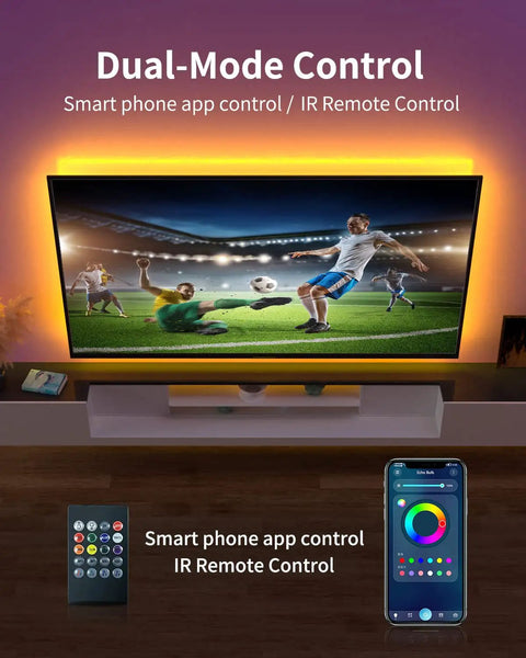 Color Changing Bluetooth LED Backlights For TV With Dope Smart App Control 15ft USB Powered Strip Perfect For Bedroom Gaming Room PC Or Mirror Fits 55 To 75 Inch TVs Music Sync Voice Control Remote And IR Options
