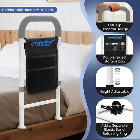 Heavy Duty Bed Safety Rail For Seniors With 350 Lbs Capacity ASTM F3186-17 Certified Adjustable Bed Assist Rail With Two Sided Storage Pouch Tool Free Install Fits Twin To King Beds And Sofas Ideal Nighttime Fall Prevention