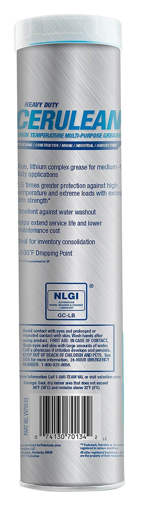 Front view of Cerulean Number 2 Heavy Duty Grease, 14.1 Oz Cartridge, Case Of 10, Heavy Duty Lubricant for Fleet and Industrial Equipment