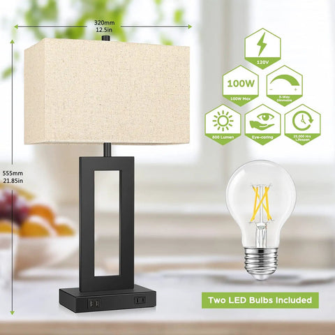 Set Of 2 Touch Control Table Lamps With Two USB Ports Three Way Dimmable Modern Nightstand Lamps With Fabric Cream Shade