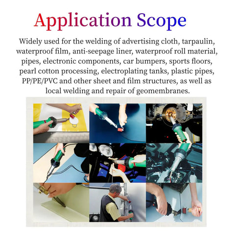 Various applications of Beast 1600W 110V Hot Air Gun Welding Torch For Plastic Welding and Roofing with different materials