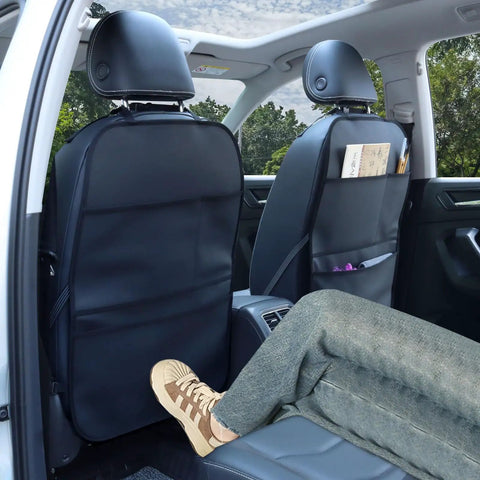 Waterproof Leather Back Seat Protector With Three Storage Pockets Anti Kick Mat For Kids And Pets Universal Car Organizer Cover