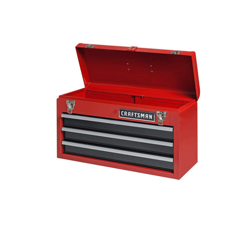 Hella Rugged Steel Toolbox With Three Secure Drawers And Flip Up Handle Perfect For Keeping Your Essential Workshop Gear Organized And Ready To Roll In Bright Red