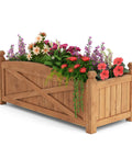 Wooden Raised Garden Bed With Drainage Holes Built Tough For Outdoor Patios And Balconies, Weatherproof Fir Wood Planter Box filled with flowers