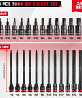 Heavy Duty 24 Piece 3/8inch Drive Impact Torx Bit Socket Set With S2 Steel Star Bits And Extra Long Inch Extensions Covering T10 To T60 Sizes For Serious Mechanics And Diy Pro Jobs, standard and extra long