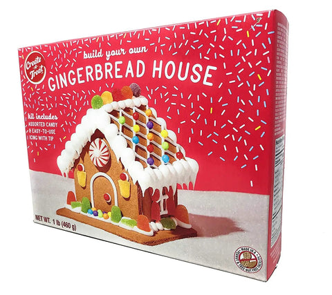 EZ Build Gingerbread House Kit With Prebaked Pieces White Icing And Festive Candy packaging with gingerbread house image