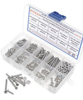 Solid As A Rock 260 Piece 4-40 Unc Button Head Socket Cap Screws Paired With Matching Hex Nuts 304 Stainless Steel Hardware Assortment Kit in clear box.