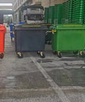 All Season Heavy Duty Outdoor Trash Roll Cart With Spacious Commercial Waste Bin And Smooth Caster Wheels, various colors in use.