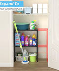 Two Tier Expandable Metal Storage Shelves Built For Tough Use With Adjustable Heights From 18.7 To 28.3 Inches Heavy Duty 150 Lbs Per Shelf Utility Rack For Kitchen Garage Laundry Bathroom Pantry And Warehouse in closet with cleaning supplies