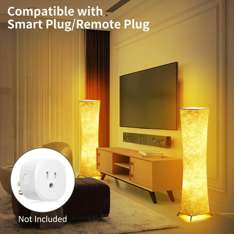 Tall 64 Inch Floor Lamp With Remote Control Dimmable In Ten Levels And Adjustable Color Temperature Two 12 Watt LED Bulbs White Fabric Shade Modern Standing Lighting For Living Room Bedroom And Kids Room shown in living room with TV