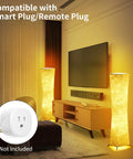 61 Inch RGB Floor Lamp With Remote, dimmable LED bulbs, white fabric shade, mood lighting in a living room setup with TV stand