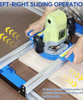Using Pro Grade 50 Inch Benchtop Board Slab Flattening Jig With Adjustable Router Sled for precise parallel rail alignment on wood.