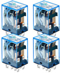 Four Pack DC 12V General Purpose Relays, 8 Pin DPDT Electromagnetic Power Relay, 10A, Plug In Design shown in a cluster