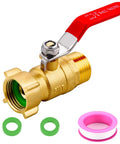 Side view of Brass Garden Hose Shut Off Valve Full Flow With Three Quarter Inch GHT Full Port Ball Valve and accessories