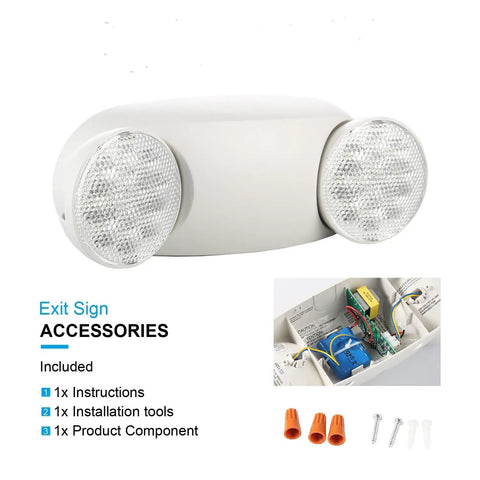 Six Pack White LED Emergency Lights With Battery Backup, Two Head Adjustable Emergency Lighting Fixtures with accessories included
