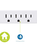 3-Outlet Wall Tap Extender 2 Pack Grounded Power Splitter For Home Office Dorm Use, front view with 3-prong adapters, indoor white UL listed