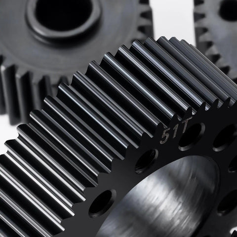 Close-up of black steel 51T gear from Stealth X Drive Gear Set For Element Enduro 1 By 10 RC Truck Steel Transmission Gears 50T 30T And 51T 29T Upgrade