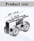 Diagram showing dimensions of Four Pack Heavy Duty Wheel Trolley Assembly Rollers for stable silent operation with 1-5/8 inch channel compatibility