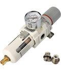 Beefy Three Eighth NPT Compressed Air Filter Regulator Combo With 5 Micron Brass Filter Semi Auto Drain Polycarbonate Bowl 0-150 PSI Gauge