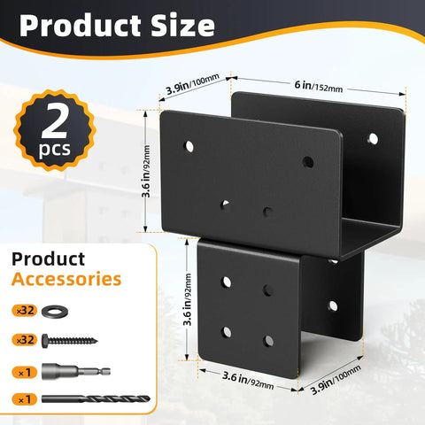 Stainless Steel Post To Beam Connector Bracket Set For Wood Posts 4x4 Actual 3.5 By 3.5 Inches 2 Pack with accessories