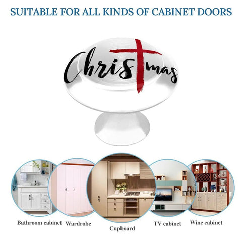 Top-Shelf Round Cabinet Drawer Knobs And Handles With A Bold Red Cross Motif, Solid Stainless Steel Backing Paired With Crisp Glass Front.
