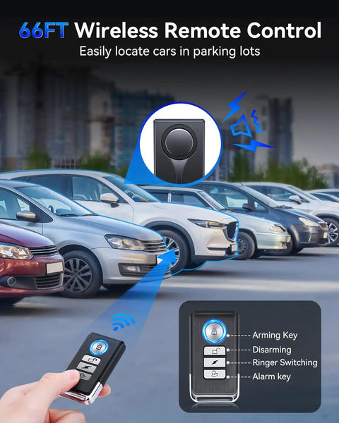 108dB Car Alarm System With Vibration Sensor And Red Light Warning Wireless Remote Anti Theft Device With Magnetic Mount Easy Install For Cars And Trucks Upgraded 4.0 Tech For Real Deal Peace Of Mind; 66FT remote control