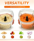 Brigii One Touch Electric Garlic Mincer And Onion Chopper 17oz Mini Food Processor with chopped garlic and carrots.