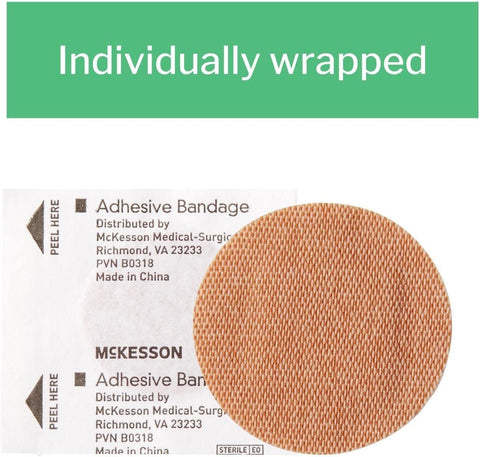 Adhesive Spot Bandage 1 Inch Round Tan Medi Pak Performance Sterile Latex Free Sheer Fabric individually wrapped